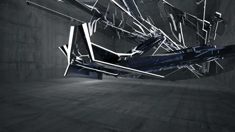 Empty dark abstract concrete room interior. Architectural background. Night view Stock Footage 89620887
