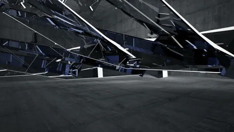 Empty dark abstract concrete room interior. Architectural background. Night view Stock Footage 89621126