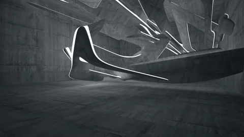 Empty dark abstract concrete room interior. Architectural background. Night view Stock Footage 89678866