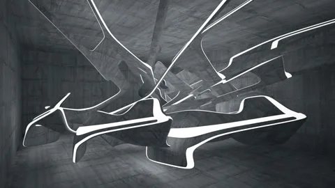 Empty dark abstract concrete room interior. Architectural background. Night view Stock Footage 89678903