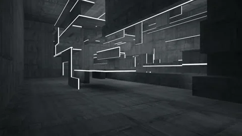 Empty dark abstract concrete room interior. Architectural background. Night view Stock Footage 89719708