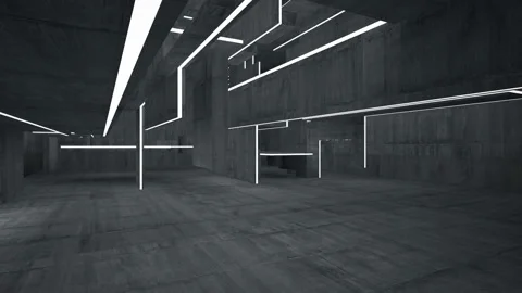 Empty dark abstract concrete room interior. Architectural background. Night view Stock Footage 89719768