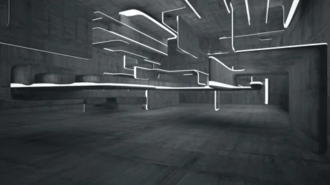 Empty dark abstract concrete room interior. Architectural background. Night view Stock Footage 89904483