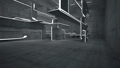 Empty dark abstract concrete room interior. Architectural background. Night view Stock Footage 89904596