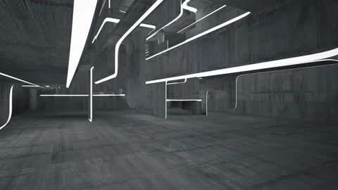 Empty dark abstract concrete room interior. Architectural background. Night view Stock Footage 89904607