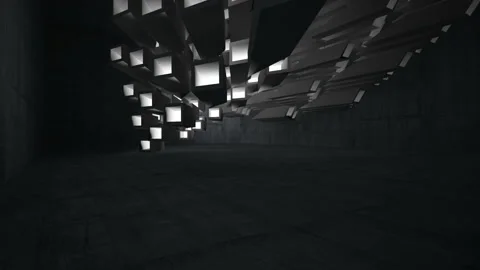 Empty dark abstract concrete room interior. Architectural background. Night view Stock Footage 89923827