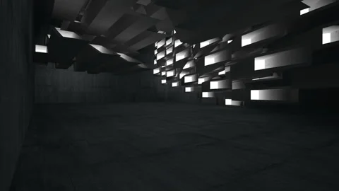 Empty dark abstract concrete room interior. Architectural background. Night view Stock Footage 89923837