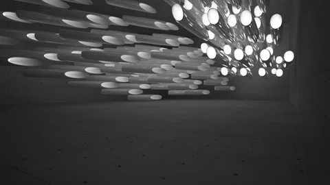 Empty dark abstract concrete room interior. Architectural background. Night view Stock Footage 89924254