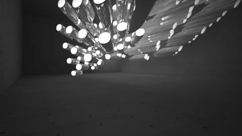 Empty dark abstract concrete room interior. Architectural background. Night view Stock Footage 89924266