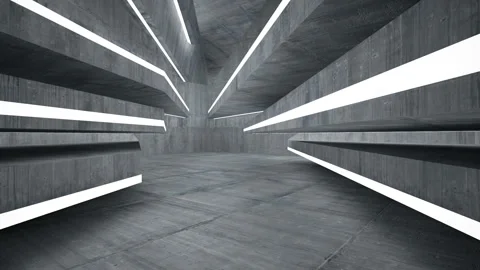 Empty dark abstract concrete room interior. Architectural background. Night view Stock Footage 89970817