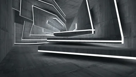 Empty dark abstract concrete room interior. Architectural background. Night view Stock Footage 89970841