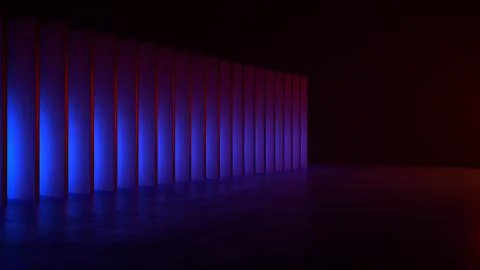 Empty dark abstract modern interior with bue glow pillars. 3D illustration. 3 库存插图