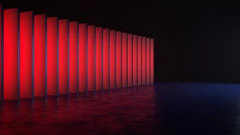 Empty dark abstract modern interior with red glow pillars. 3D illustration. 3 库存插图