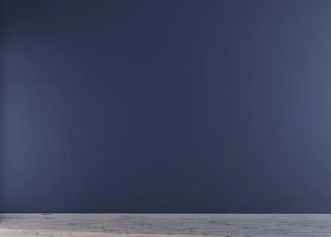 Empty dark blue wall mockup design with wooden floor, 3d render Stock Illustration