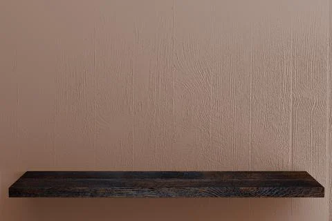 Empty dark board top shelf and pink wall background 3d rendering Stock Illustration