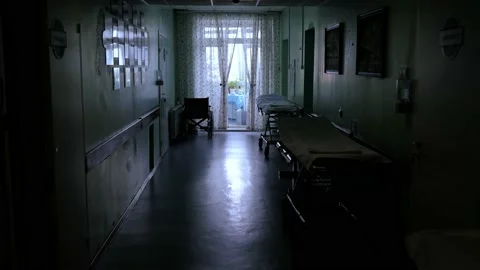 Empty dark corridor in hospital. Stock Footage 212269010