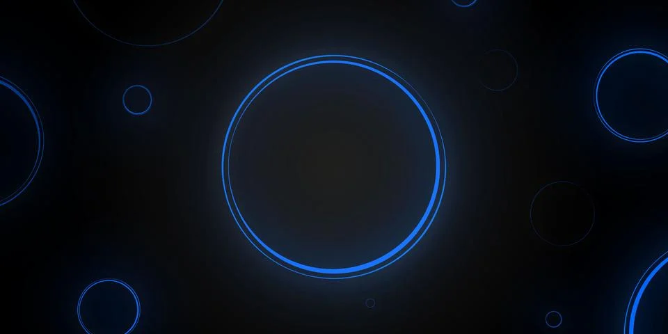 Empty Dark Futuristic Sci Fi Big Hall Room With Lights And Circle Shaped Ne.. Stock Illustration