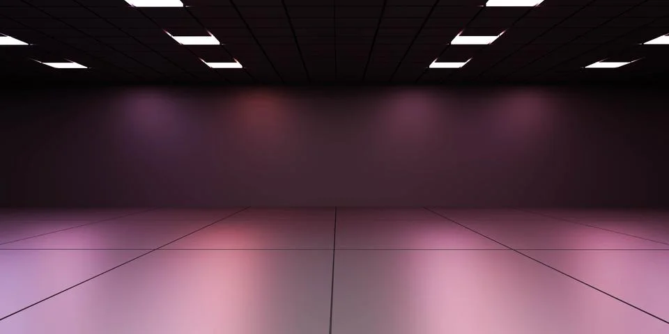 Empty dark futuristic technology design room with neon lights 3d render Stock Illustration