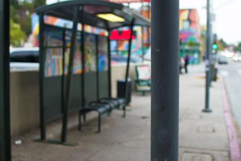 Empty Dark Gray Metal Pole in front of a Bus Stop Stock Photos
