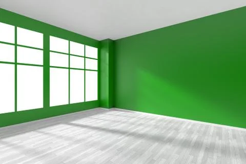 Empty dark green room corner with white floor and window Stock Illustration