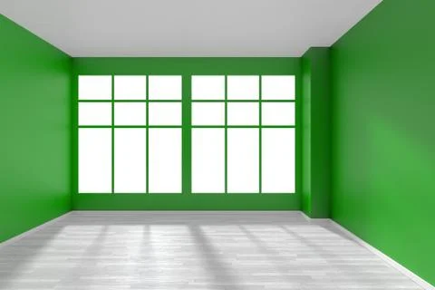 Empty dark green room with white floor and window Stock Illustration