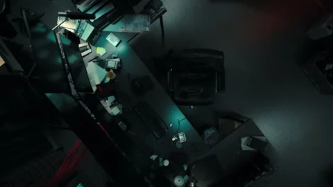 Empty dark hacker office at night Video stock 335493083