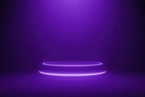 Empty dark purple illuminated studio podium stage background for product display Stock Illustration