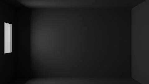 An empty dark room with a window for rental, real estate sales, renovation,.. Stock Illustration