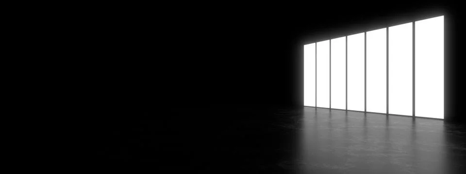 Empty dark space illuminated by a large rectangular lamp. Blurry reflections  Stock Illustration
