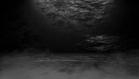 Empty dark spack abstract black wall studio room with spotlight smoke float up Stock Illustration