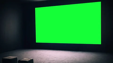 Empty Dark Theater Large Green Screen Projection Screen Stock Footage 336677045