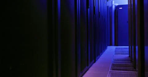 Empty, data center and network storage in server room for IT, infrastructure and Stock Photos