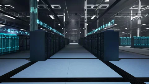 Empty data center gear scanned using holographic AR technology, VFX compositing Stock Footage 323832354