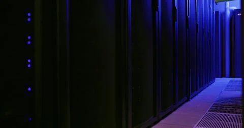 Empty data center, network and storage in server room for IT, infrastructure and Stock Photos
