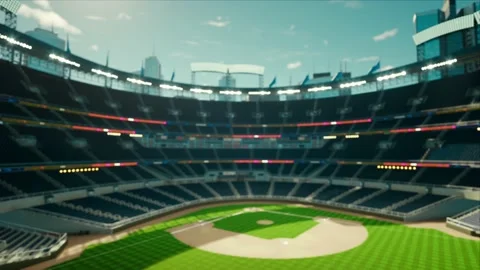 Empty daytime baseball and cricket arena in a sunlight 3d render 4k video Stock Footage 163835318