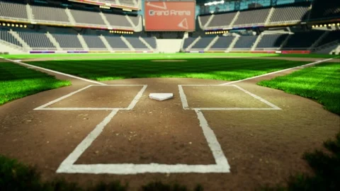 Empty daytime baseball and cricket arena in a sunlight 3d render 4k video Stock Footage 163835412