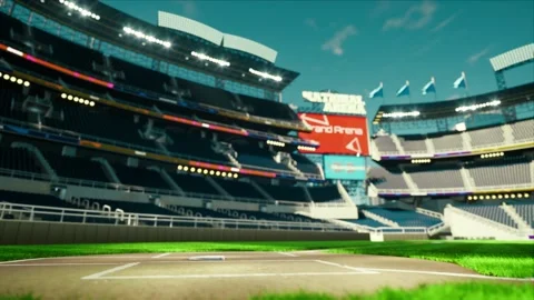 Empty daytime baseball and cricket arena in a sunlight 3d render 4k video Stock Footage 163835462