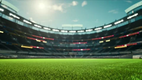 Empty daytime baseball and cricket arena in a sunlight 3d render 4k video Stock Footage 163835483
