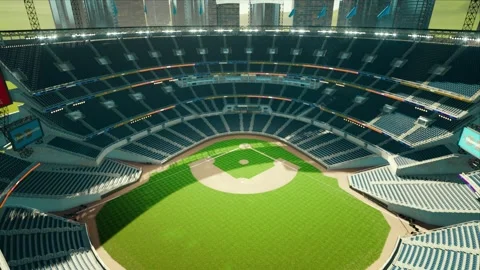 Empty daytime baseball and cricket arena in a sunlight 3d render 4k video Stock Footage 163835579