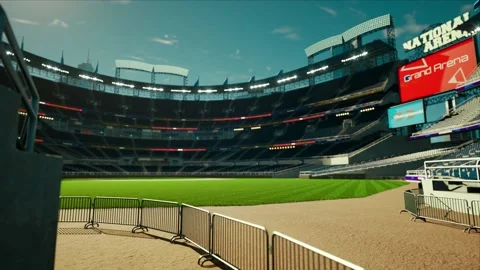 Empty daytime baseball and cricket arena in a sunlight 3d render 4k video Stock Footage 163835848