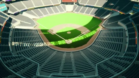 Empty daytime baseball and cricket arena in a sunlight 3d render 4k video Stock Footage 163835940