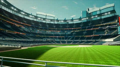 Empty daytime baseball and cricket arena in a sunlight 3d render 4k video Stock Footage 163836089