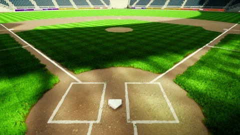 Empty daytime baseball and cricket arena in a sunlight 3d render 4k video Stock Footage 163836290