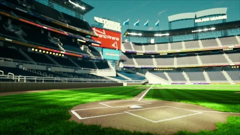 Empty daytime baseball and cricket arena in a sunlight 3d render 4k video Stock Footage 163836418