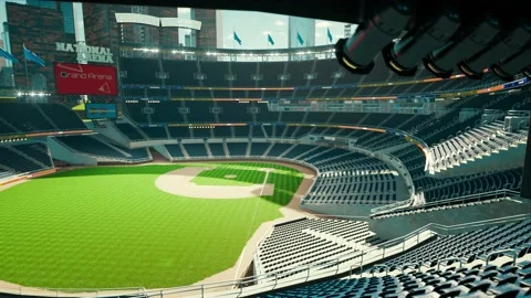Empty daytime baseball and cricket arena in a sunlight 3d render 4k video Stock Footage 163836593