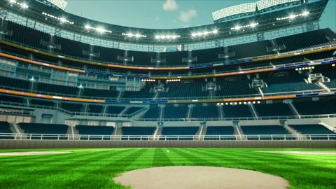 Empty daytime baseball and cricket arena in a sunlight 3d render 4k video Stock Footage 163836733