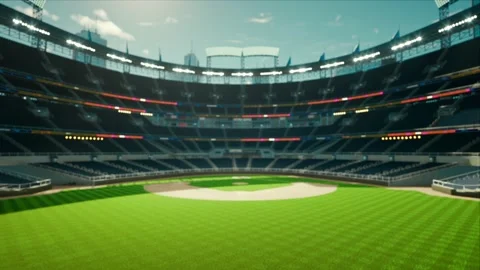 Empty daytime baseball and cricket arena in a sunlight 3d render 4k video Stock Footage 163836973