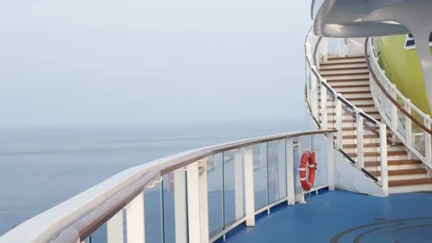 Empty deck at aft area of the passenger cruise ship while cruising in the i.. Stock Footage 256857746