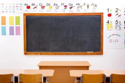 Empty, decorated elementary classroom Stock Photos