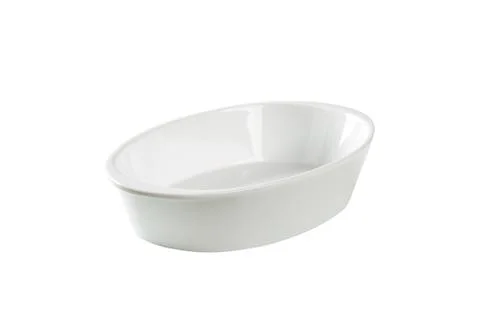 Empty deep oval porcelain dish isolated on white Stock Photos